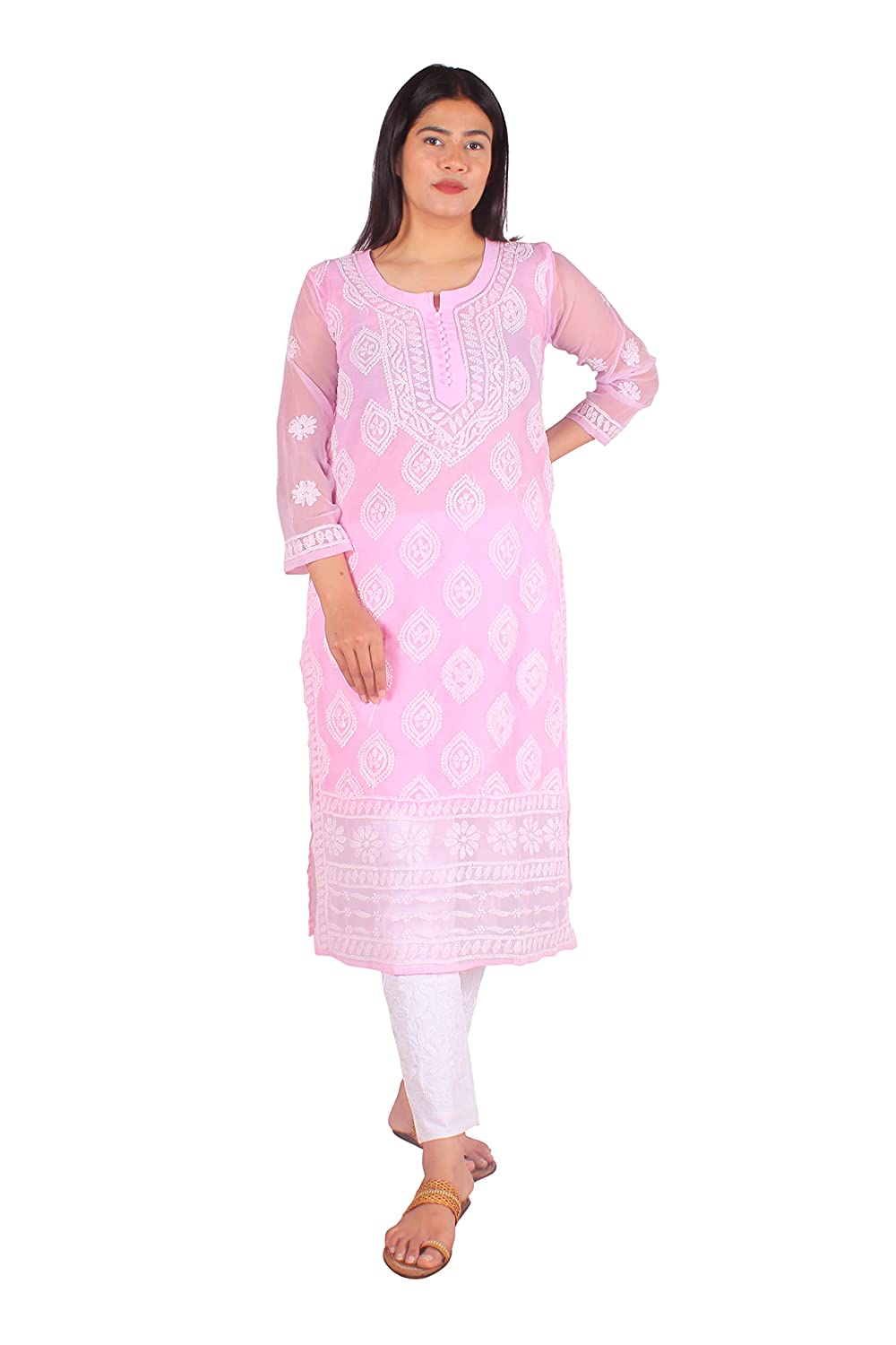 Georgette Chikankari Buta Jaal Straight fit Women's Kurta - Store Chikankari