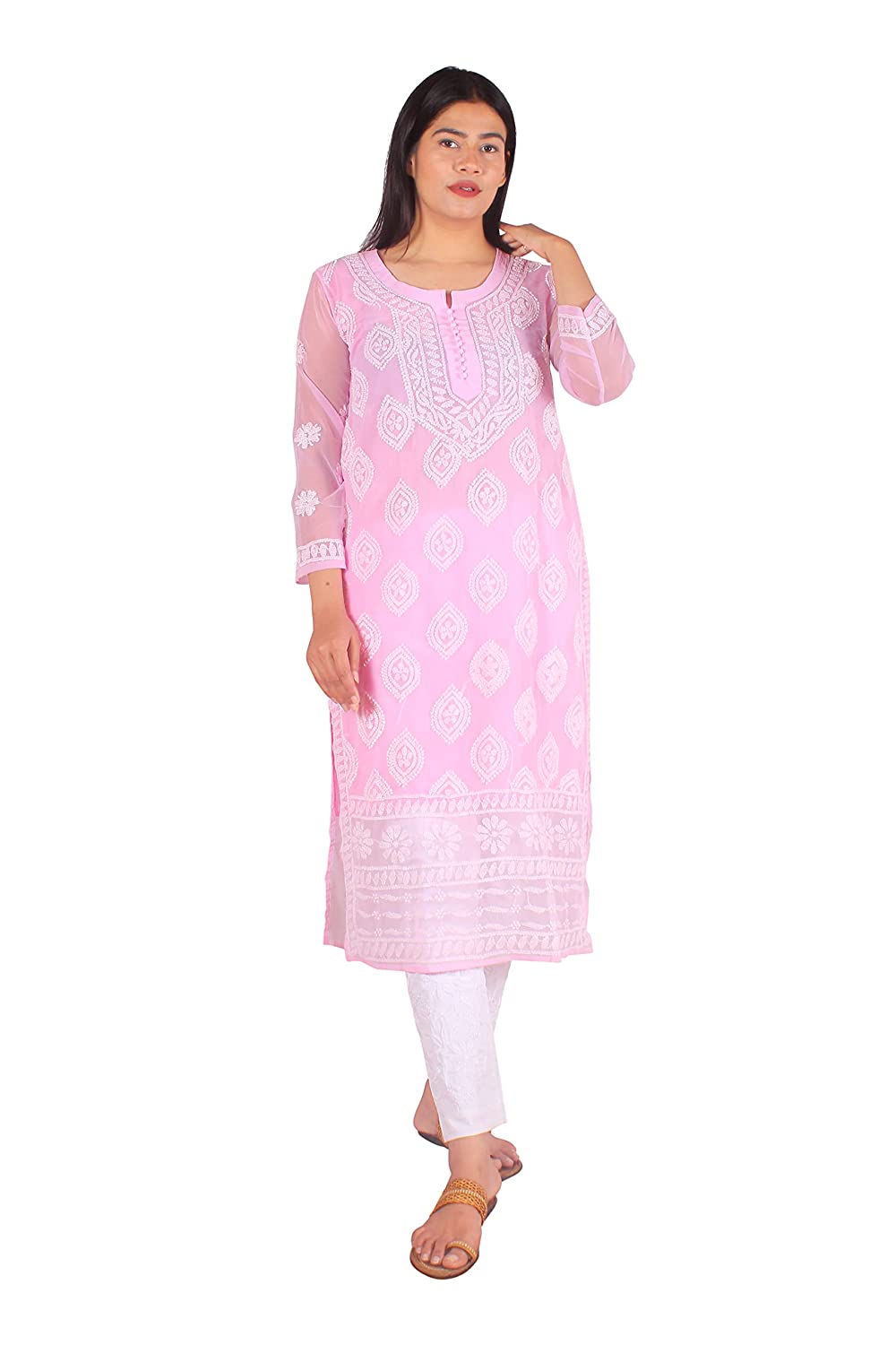 Georgette Chikankari Buta Jaal Straight fit Women's Kurta - Store Chikankari