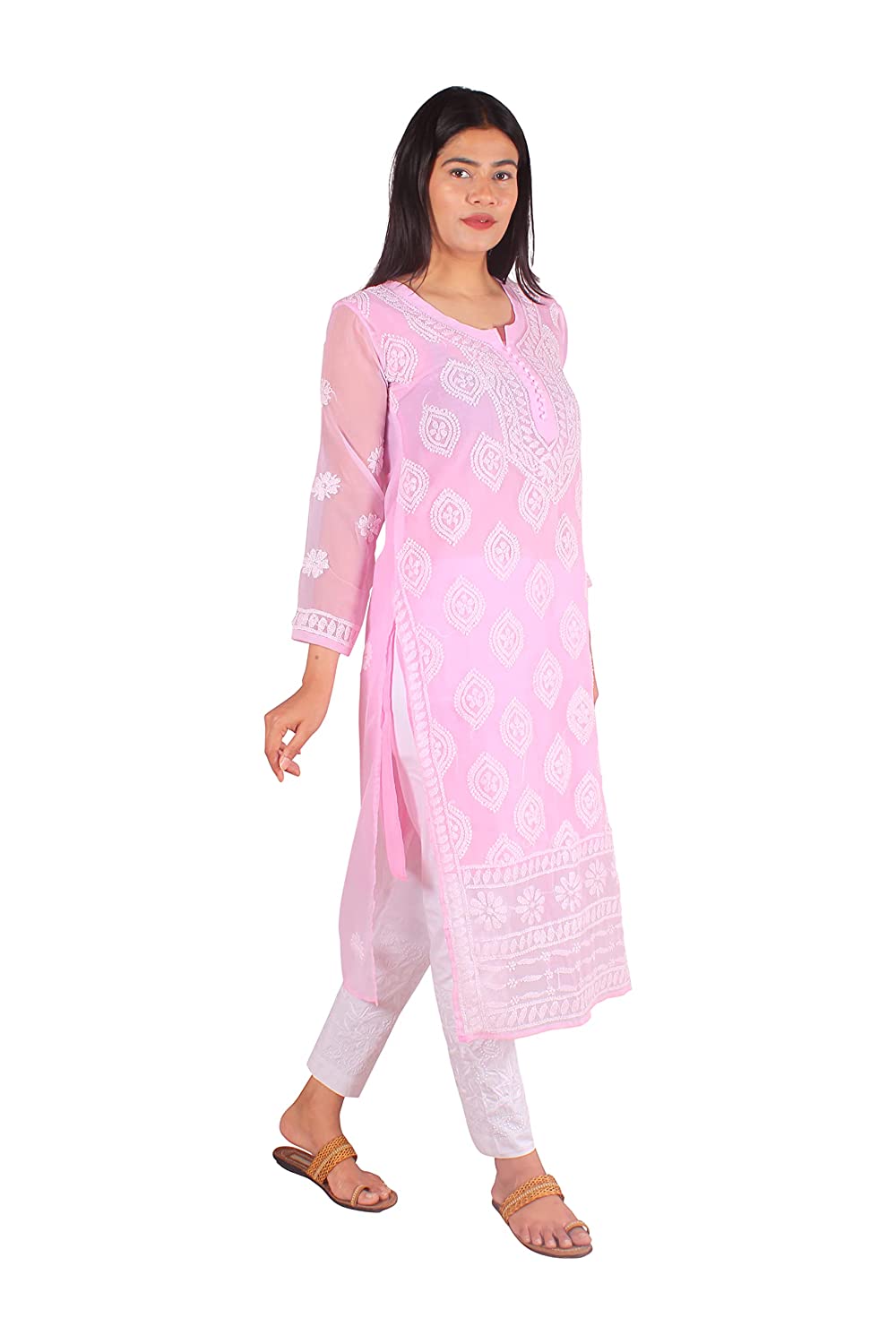 Georgette Chikankari Buta Jaal Straight fit Women's Kurta - Store Chikankari