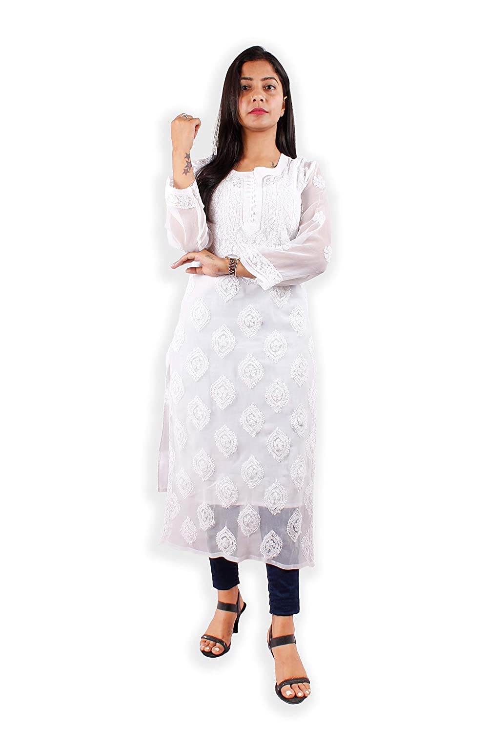 Georgette Chikankari Buta Jaal Straight fit Women's Kurta - Store Chikankari