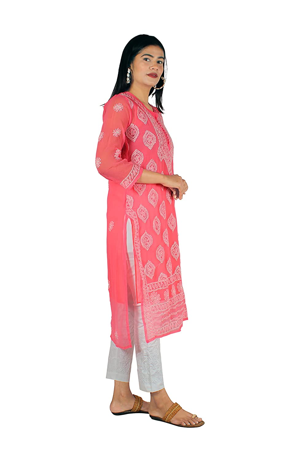 Georgette Chikankari Buta Jaal Straight fit Women's Kurta - Store Chikankari