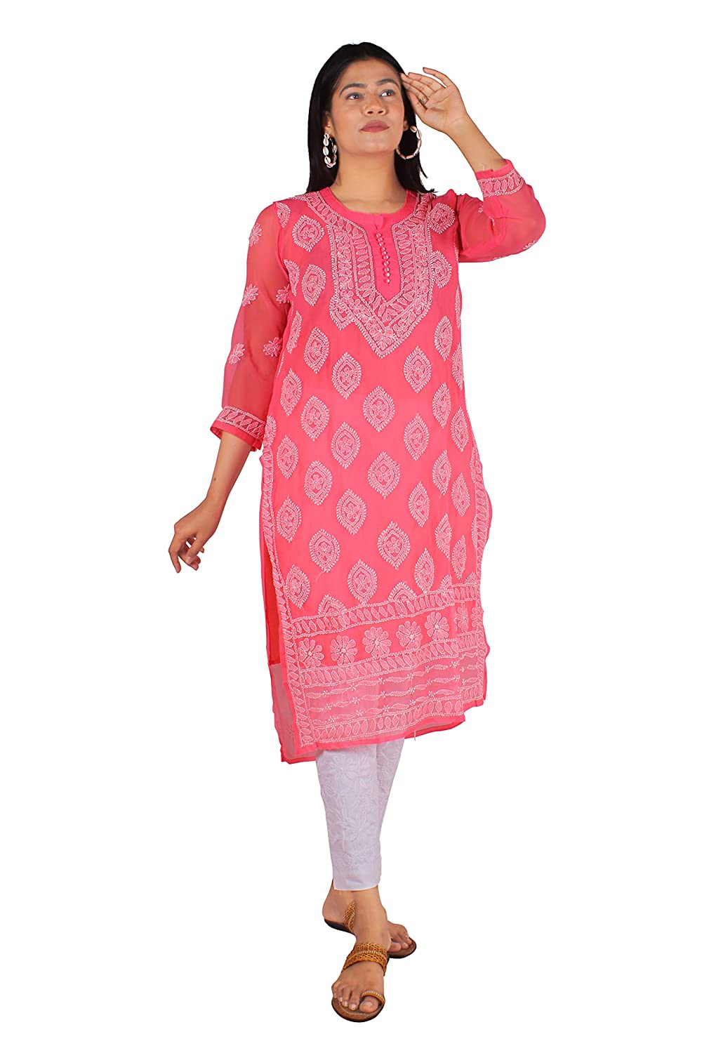 Georgette Chikankari Buta Jaal Straight fit Women's Kurta - Store Chikankari