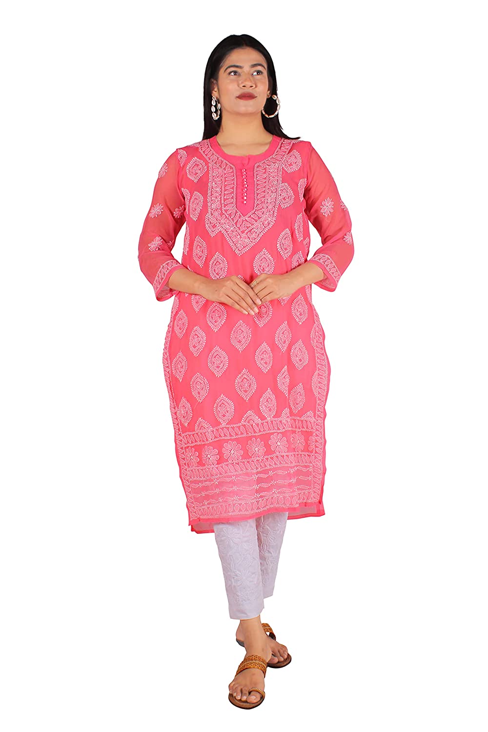Georgette Chikankari Buta Jaal Straight fit Women's Kurta - Store Chikankari