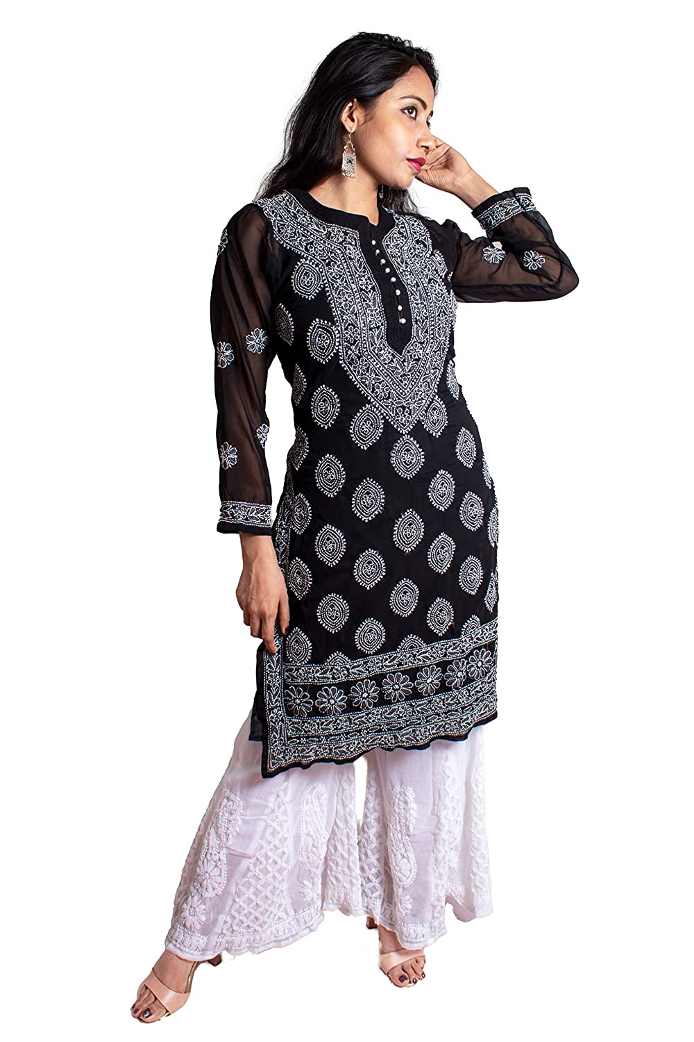 Georgette Chikankari Buta Jaal Straight fit Women's Kurta - Store Chikankari