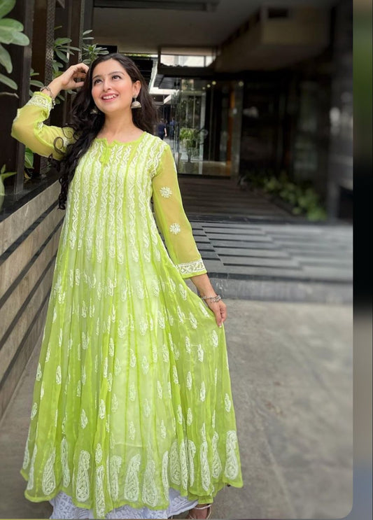 Georgette Chikankari 56 kali Anarkali - Store Chikankari
