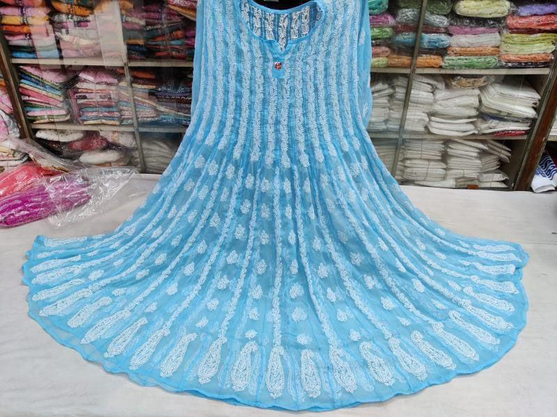 Georgette Chikankari 56 kali Anarkali - Store Chikankari