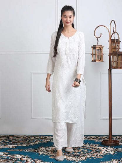 Chanderi Sild Handwork Chikankari Kurta & Plazzo Set