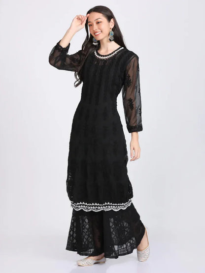 Chikankari crochet work anarkali with inner