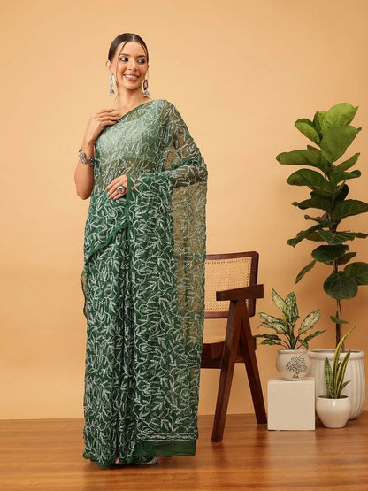 Georgette Chikankari Hand Embroidered Tepchi Saree