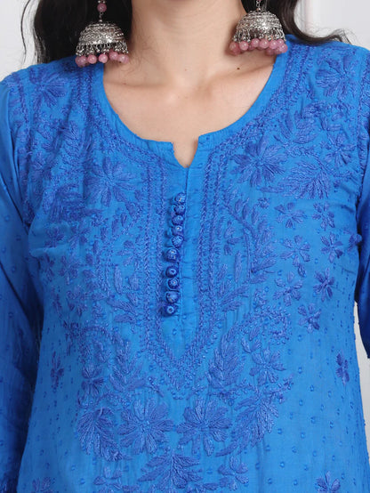 Dobby Cotton 3 piece Set Kurti, Dupatta & Plazzo