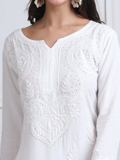 3D Chikankari work Ryon Mukaish Kurti
