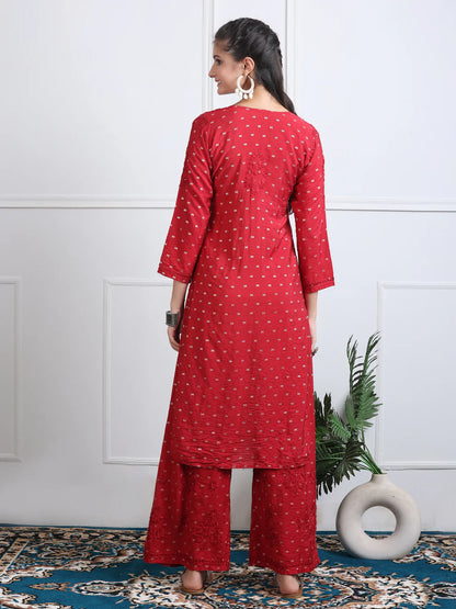 Chanderi Sild Handwork Chikankari Kurta & Plazzo Set