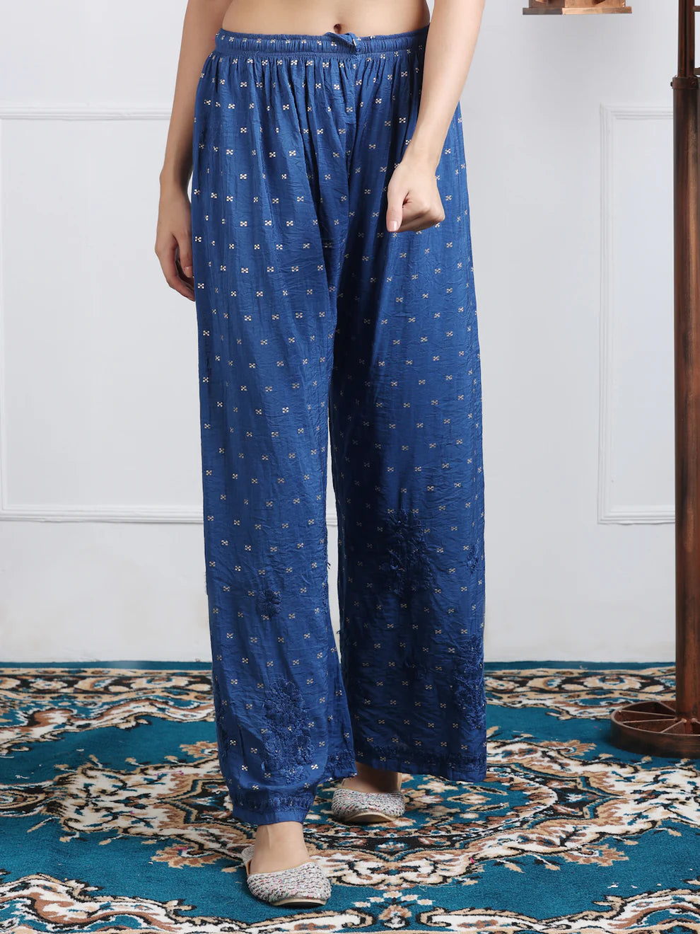 Chanderi Sild Handwork Chikankari Kurta & Plazzo Set