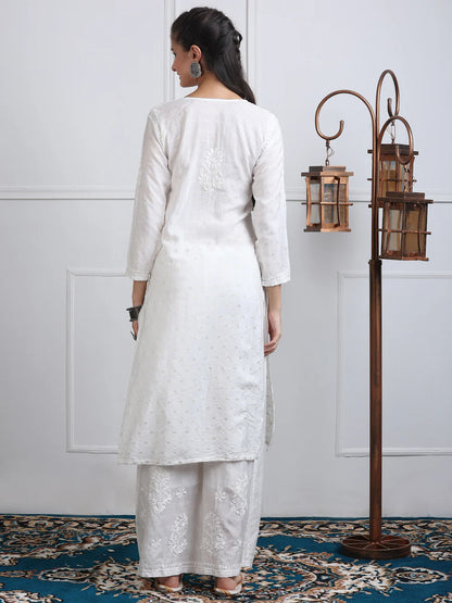 Chanderi Sild Handwork Chikankari Kurta & Plazzo Set