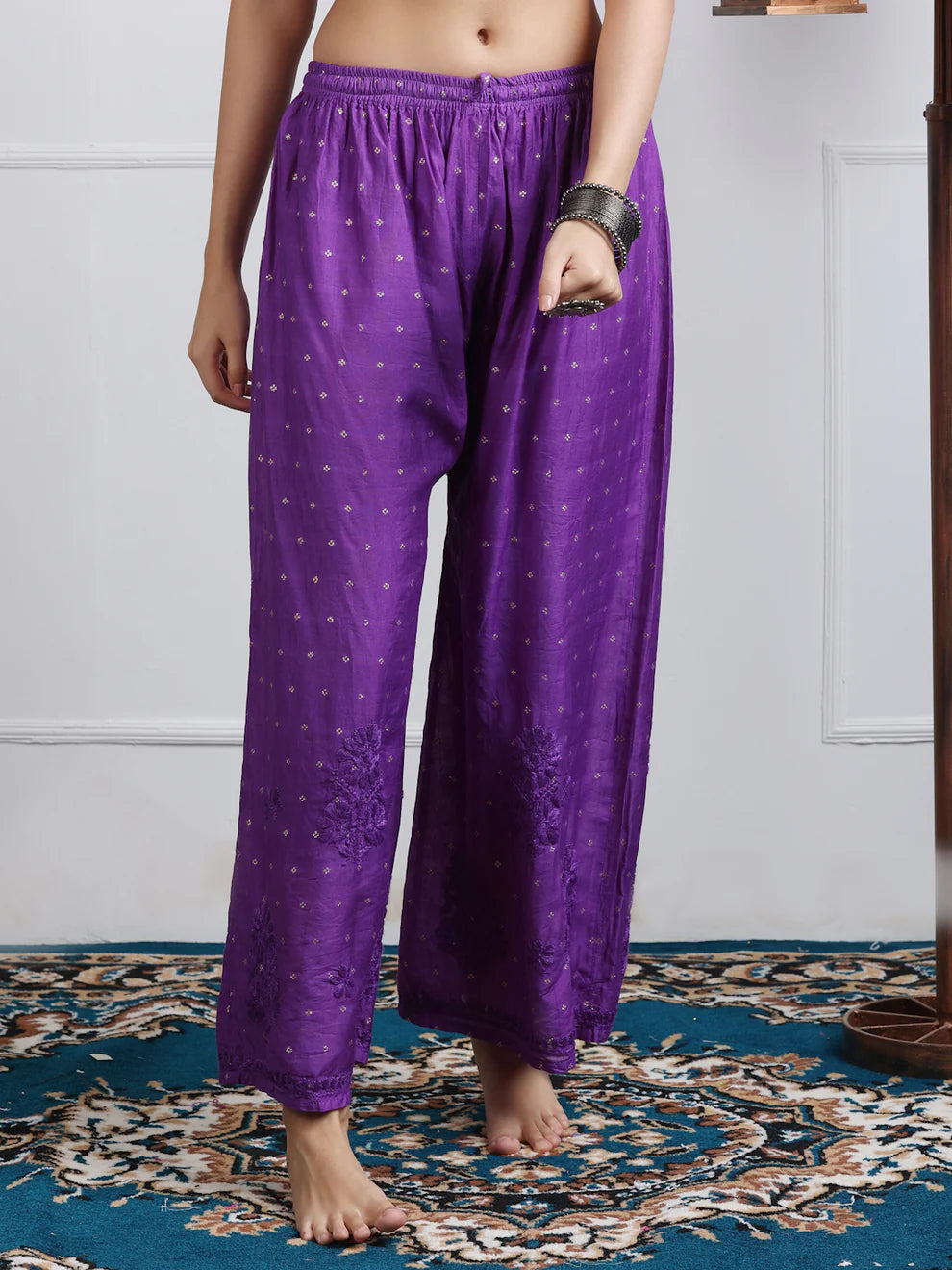 Chanderi Sild Handwork Chikankari Kurta & Plazzo Set