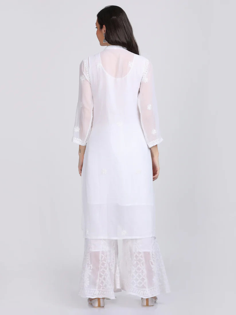 Ring Jaal Chikankari Straight Kurta wit Maching Stole & Inner
