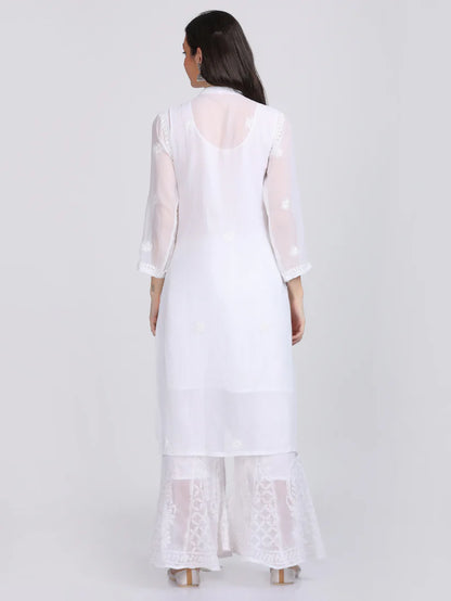Ring Jaal Chikankari Straight Kurta wit Maching Stole & Inner