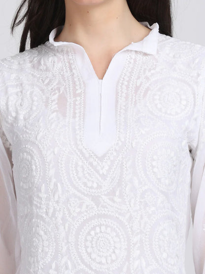 Ring Jaal Chikankari Straight Kurta wit Maching Stole & Inner