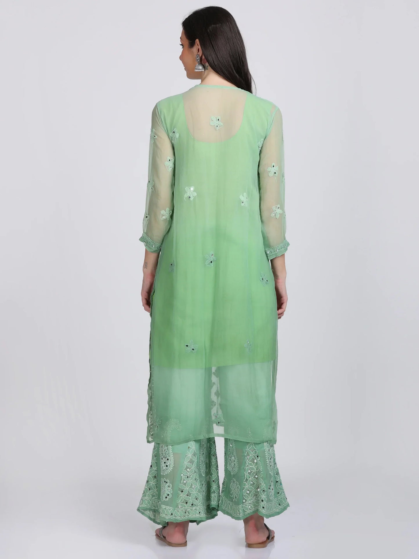 Ayna Georgette Chikankari 3 Piece Mirror Dyed Set with Coordinating Inner - Store Chikankari
