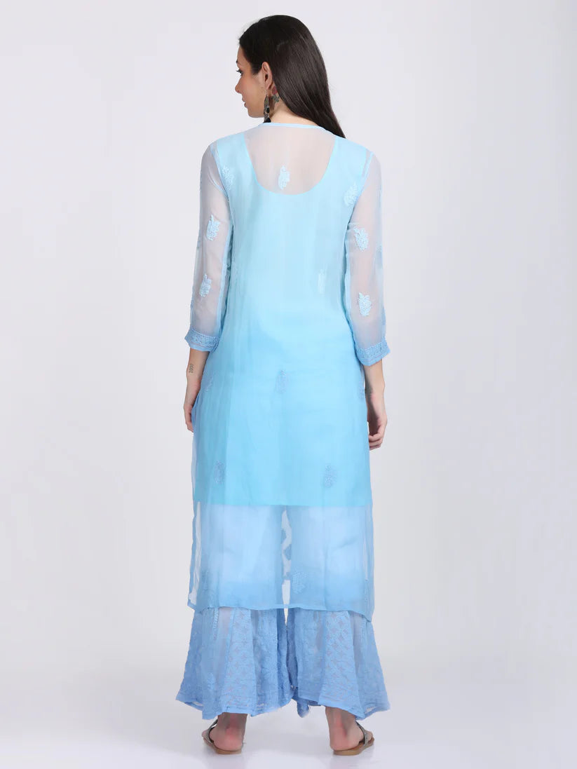 Georgette Chikankari 3 Piece Ombre Dyed Kurta Set - Store Chikankari
