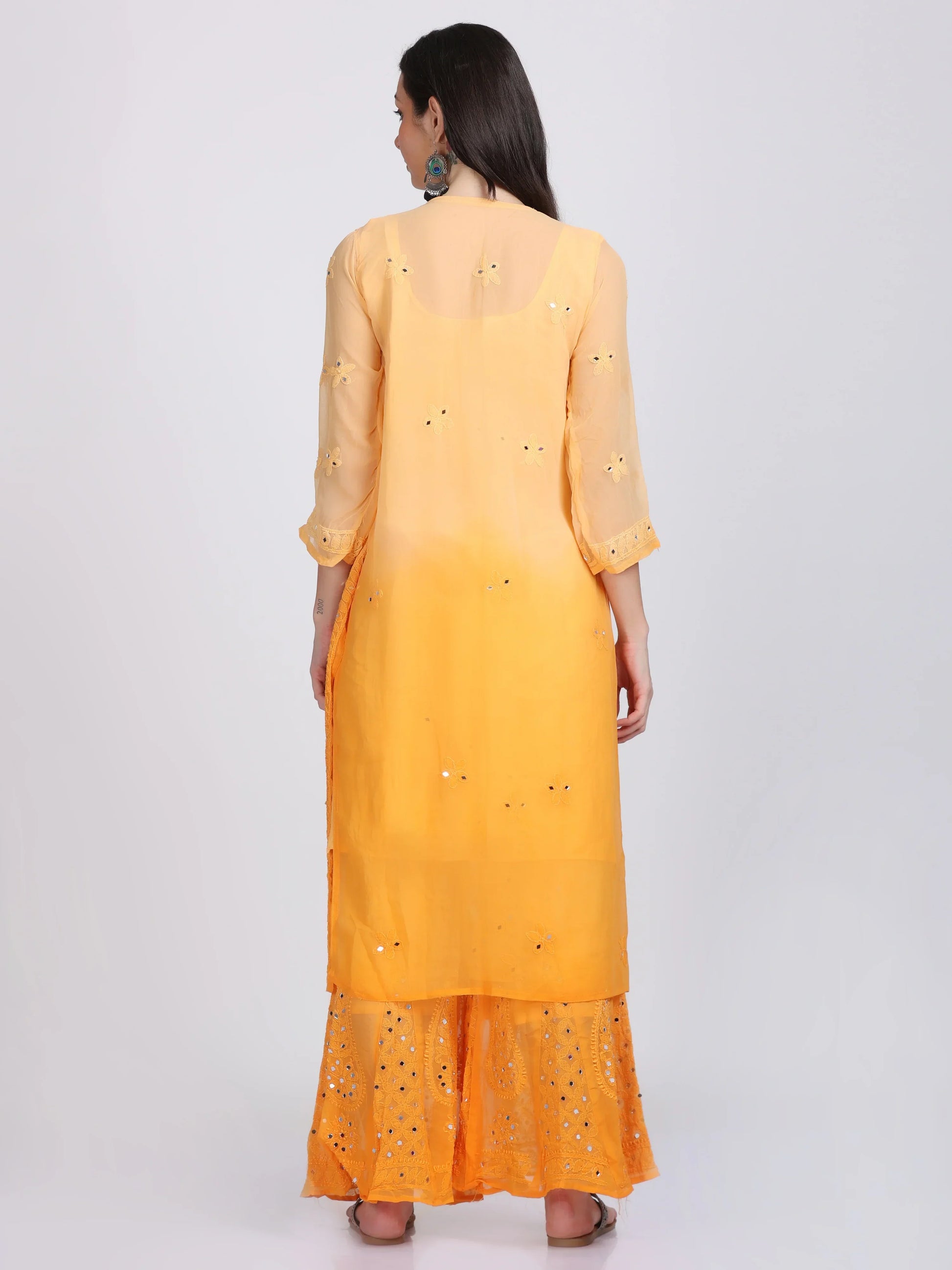 Ayna Georgette Chikankari 3 Piece Mirror Dyed Set with Coordinating Inner - Store Chikankari