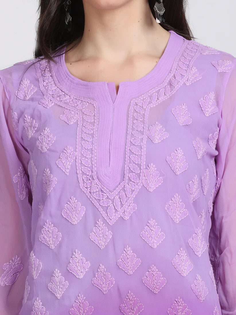 Georgette Chikankari 3 Piece Ombre Dyed Kurta Set - Store Chikankari