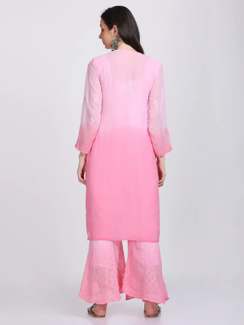 Georgette Chikankari 3 Piece Ombre Dyed Kurta Set - Store Chikankari