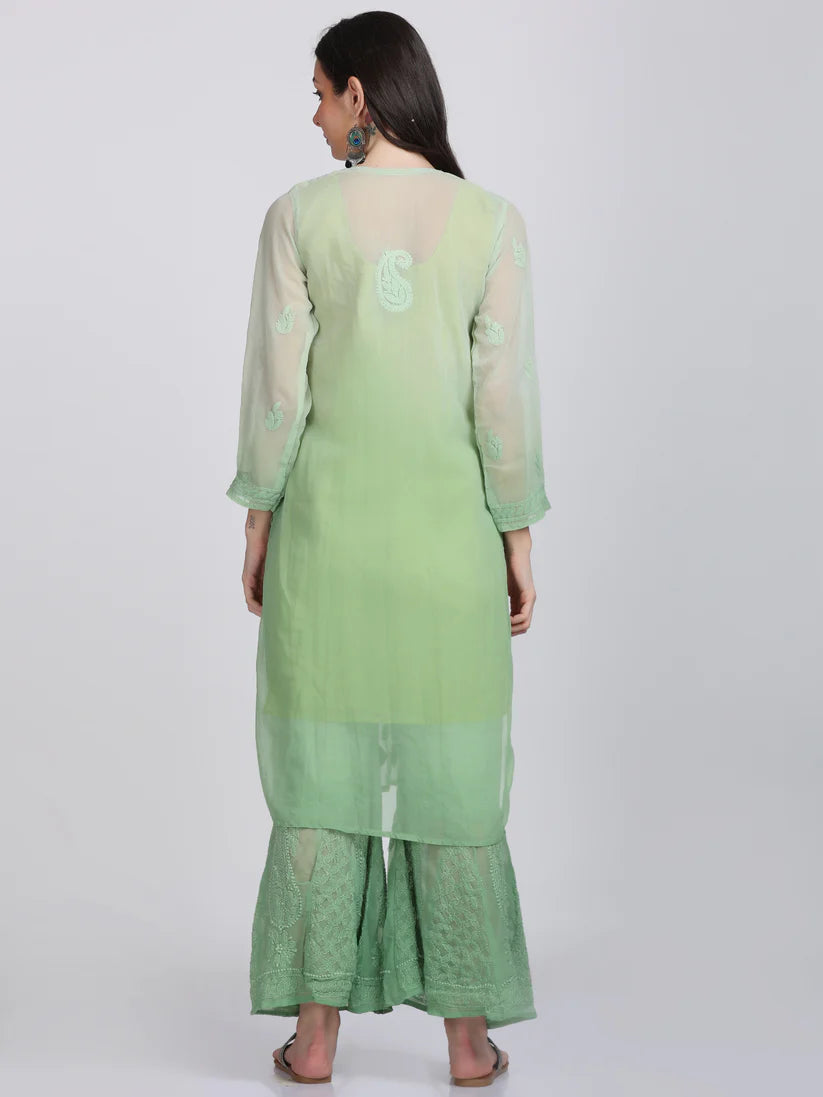 Georgette Chikankari 3 Piece Ombre Dyed Kurta Set - Store Chikankari