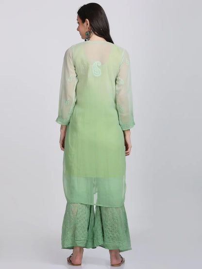 Georgette Chikankari 3 Piece Ombre Dyed Kurta Set - Store Chikankari