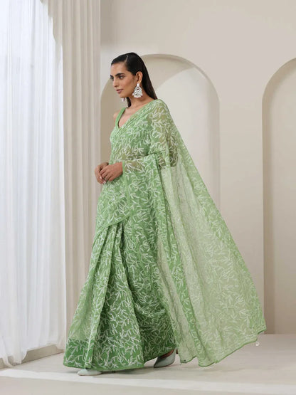 Georgette Chikankari Hand Embroidered Tepchi Saree
