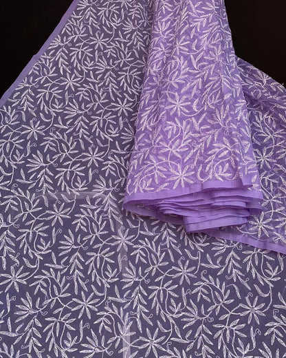 Georgette Chikankari Hand Embroidered Tepchi Saree