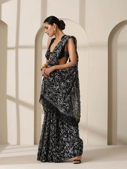 Georgette Chikankari Hand Embroidered Tepchi Saree