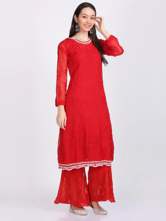 Chikankari crochet work anarkali with inner