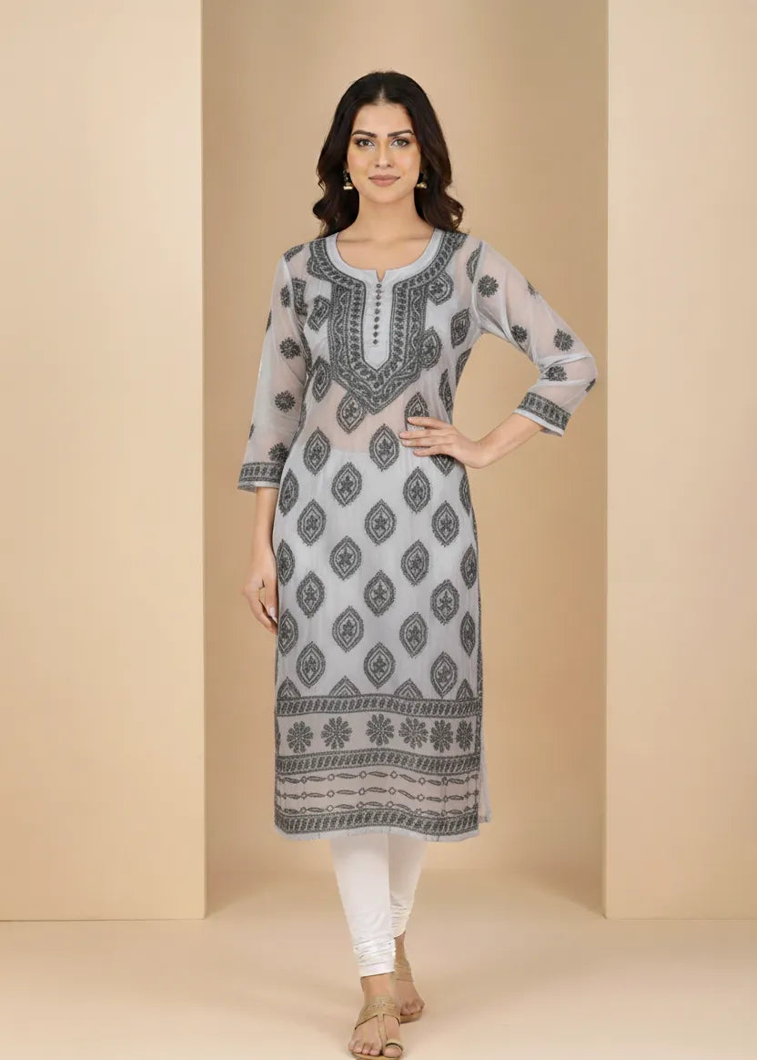 Georgette Chikankari Buta Jaal Straight fit Women's Kurta
