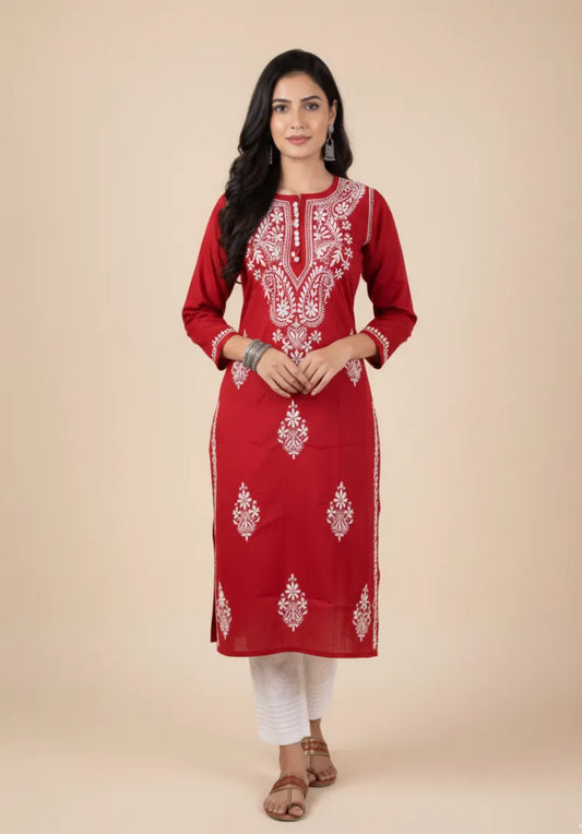 Chikankari Cotton Crochet Button Kurti – Handcrafted Style for Every Occasion | Store Chikankari