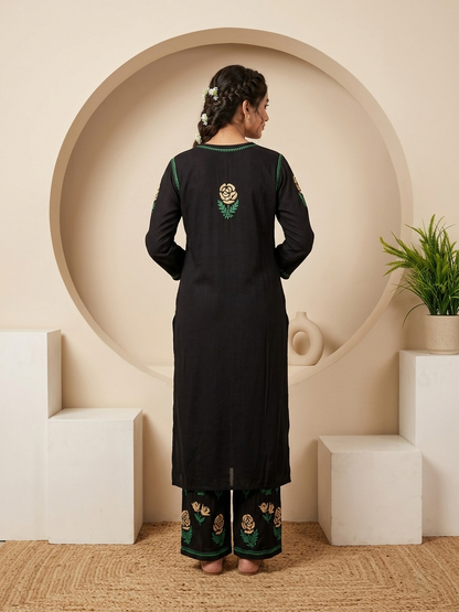 Kashmiri Gul Rayon Chikanakri Co-Ord set