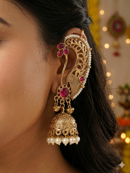 Peacock Pearl Ear Cuff Jhumka