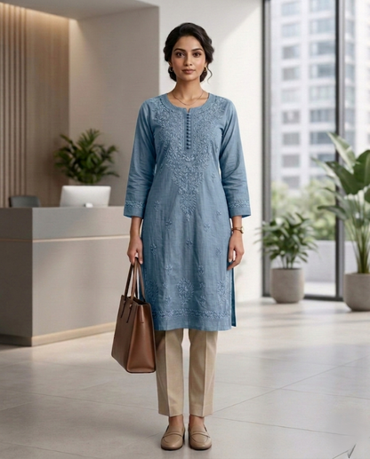 Nazm Chikankari Dobby Cotton Kurta Only – Elegant Everyday Wear for Women | Store Chikankari