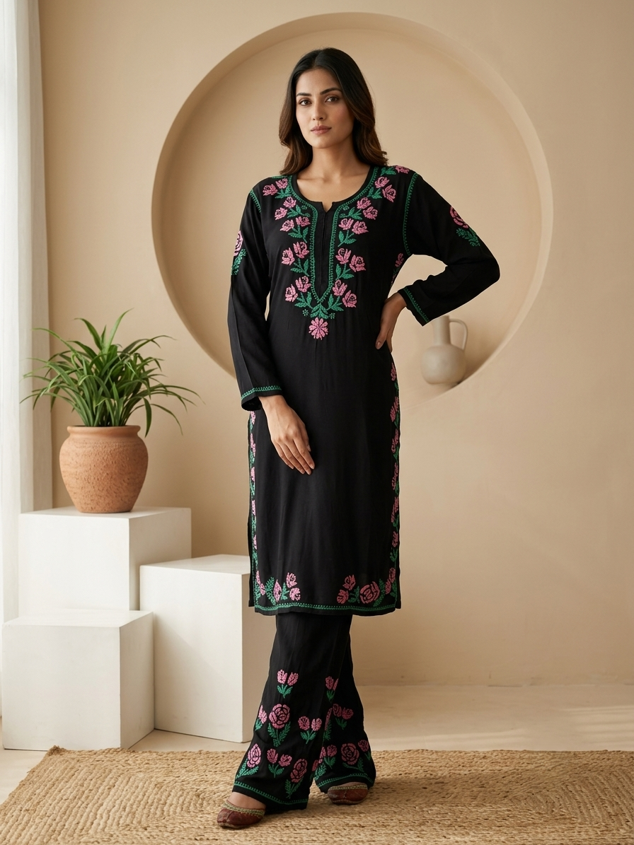 Kashmiri Gul Rayon Chikanakri Co-Ord set