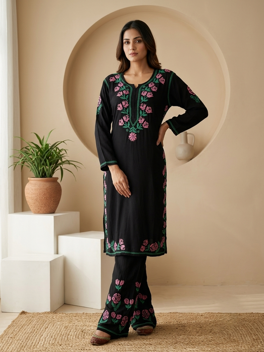 Kashmiri Gul Rayon Chikanakri Co-Ord set