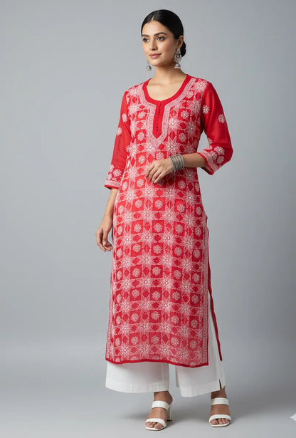 Georgette Chikankari Kurti with Star Jaal Embroidery