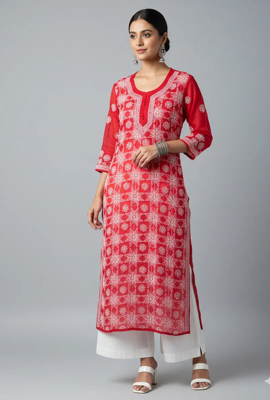 Georgette Chikankari Kurti with Star Jaal Embroidery