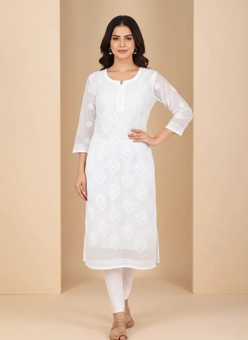 Georgette Chikankari Buta Jaal Straight fit Women's Kurta
