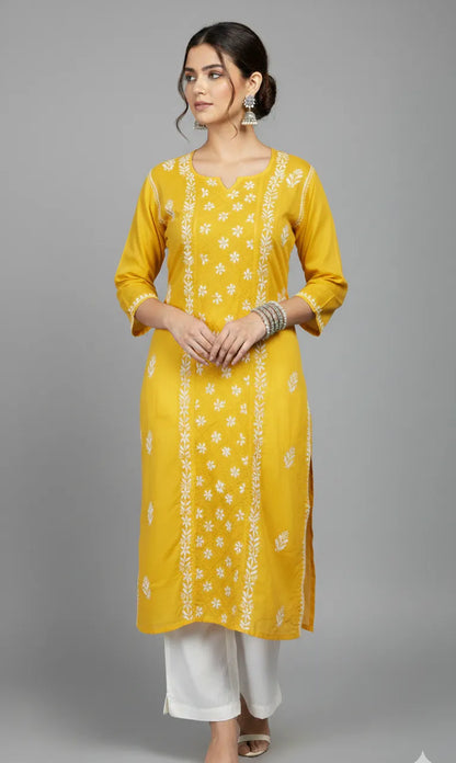 Elegant Center Panel Cotton Chikankari Kurta – Handcrafted Ethnic Grace | Store Chikankari