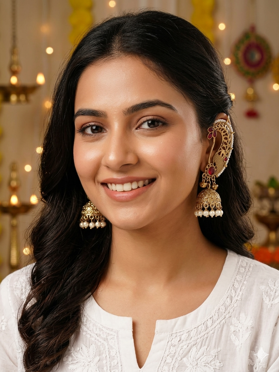 Peacock Pearl Ear Cuff Jhumka