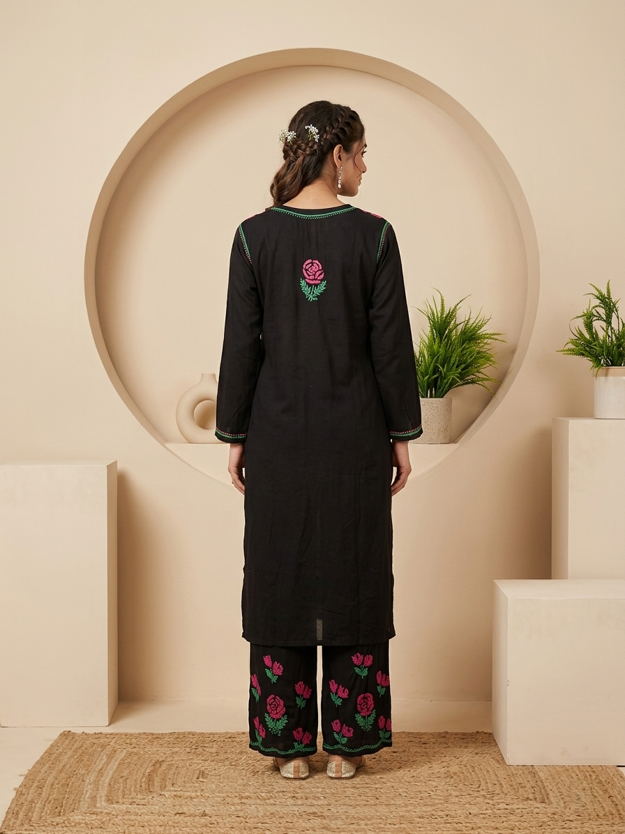 Kashmiri Gul Rayon Chikanakri Co-Ord set