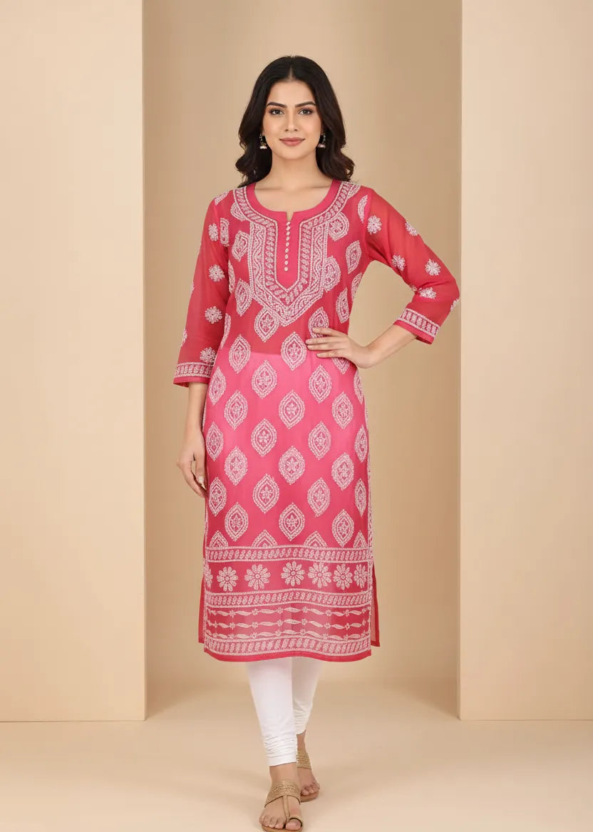 Georgette Chikankari Buta Jaal Straight fit Women's Kurta