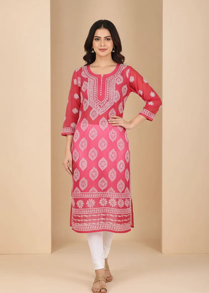Georgette Chikankari Buta Jaal Straight fit Women's Kurta