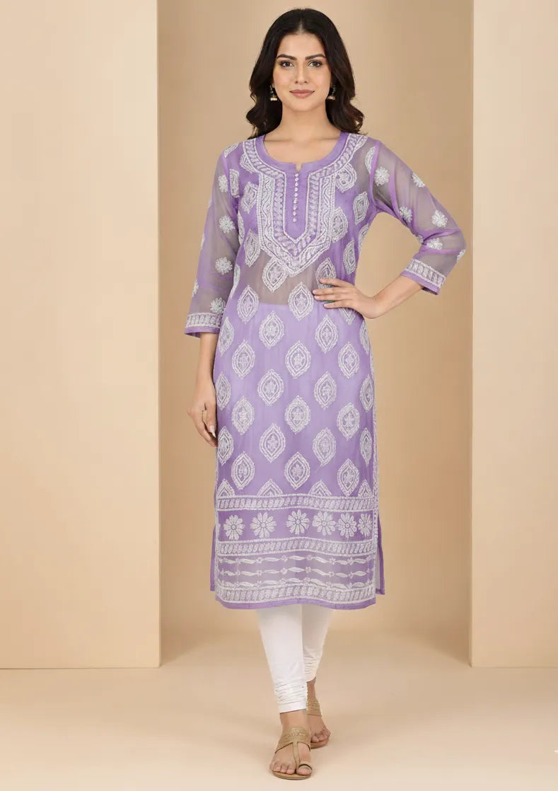Georgette Chikankari Buta Jaal Straight fit Women's Kurta