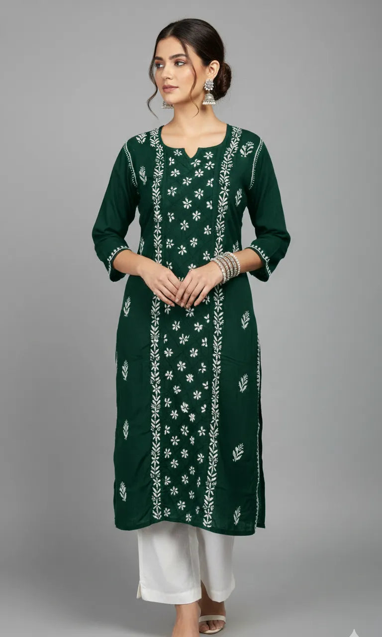 Elegant Center Panel Cotton Chikankari Kurta – Handcrafted Ethnic Grace | Store Chikankari